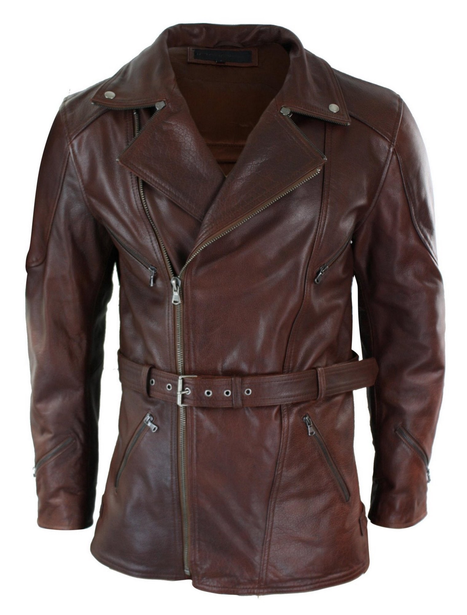 

Длинная кожаная мотокуртка с поясом и защитой CE TruClothing, цвет tan