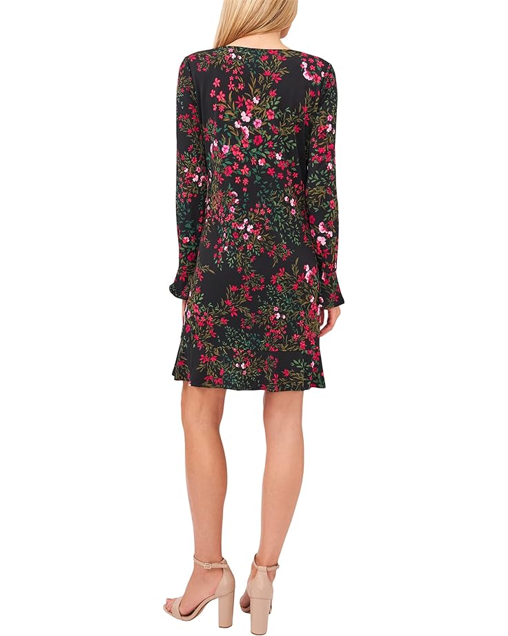 

Платье CeCe Long Sleeve V-Neck Floral Ruffled Knit Dress, цвет Rich Black