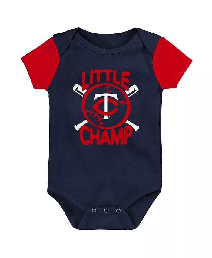 Комплект из трех боди с нагрудником и пинетками Minnesota Twins Little Champ для маленьких мальчиков и девочек, темно-синий и красный Outerstuff, синий — фото 2