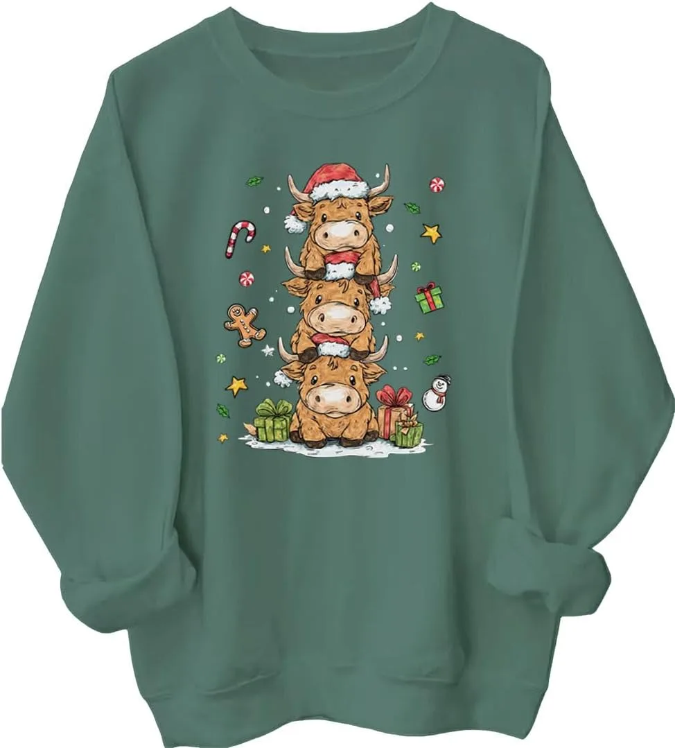 

Свитшот с рождественской шотландской коровкой MQZUO