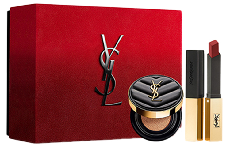 Набор косметики Yves Saint Laurent: кушон Le Cushion Encre De Peau + губная помада Rouge Pur Couture The Slim, #B20 + #1966, 14 г + 2,2 г