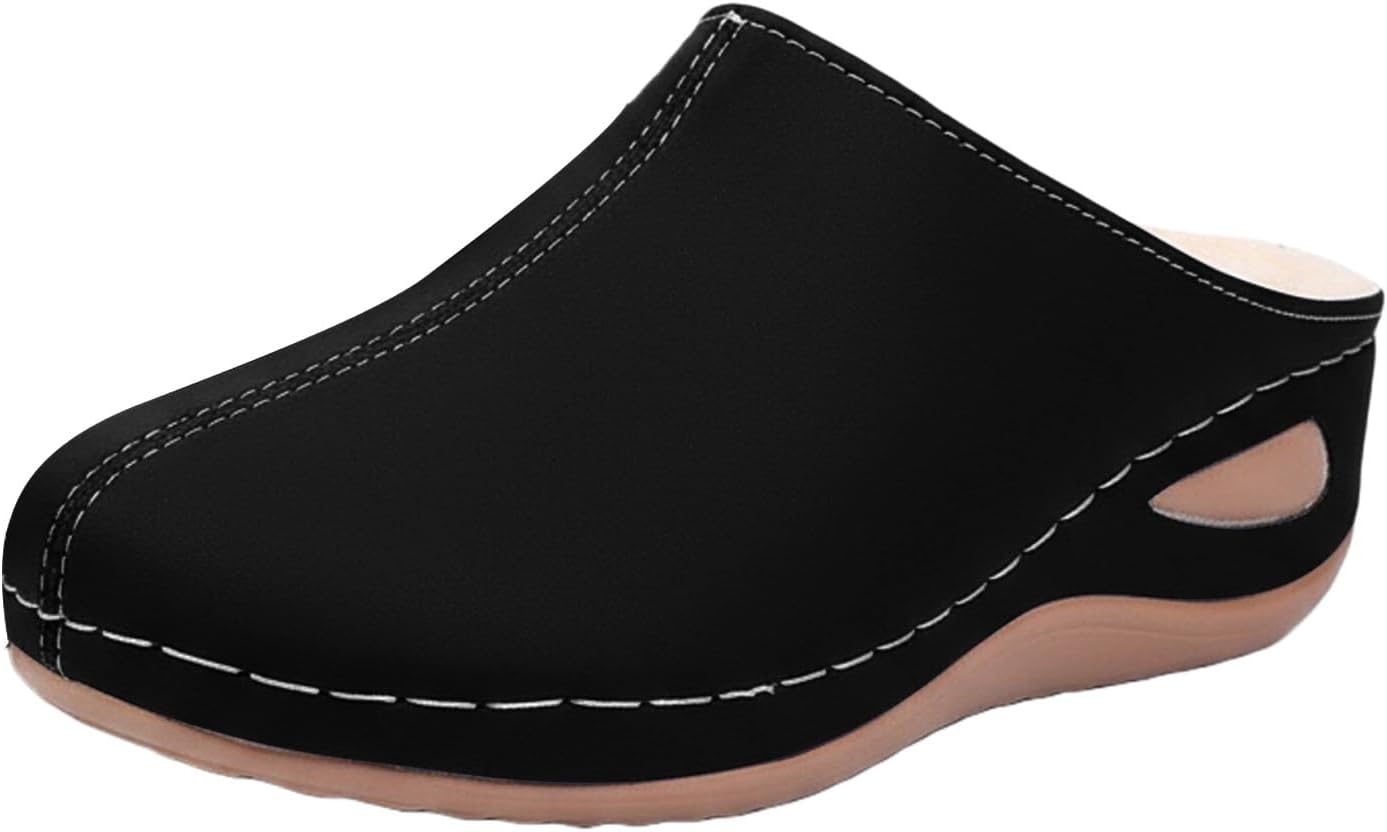 

Женские сабо с меховой подкладкой, повседневные и простые, теплые, с толстой подошвой, для дома и улицы, с поддержкой свода стопы, из замши, с флисовой подкладкой, на платформе Canbebig, черный