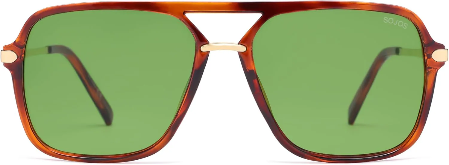 

Солнцезащитные очки SOJOS для женщин и мужчин, квадратная форма, ретро, ​​поляризованные линзы, модные авиаторы, в стиле 90-х, Transparent Tortoise/Light Green