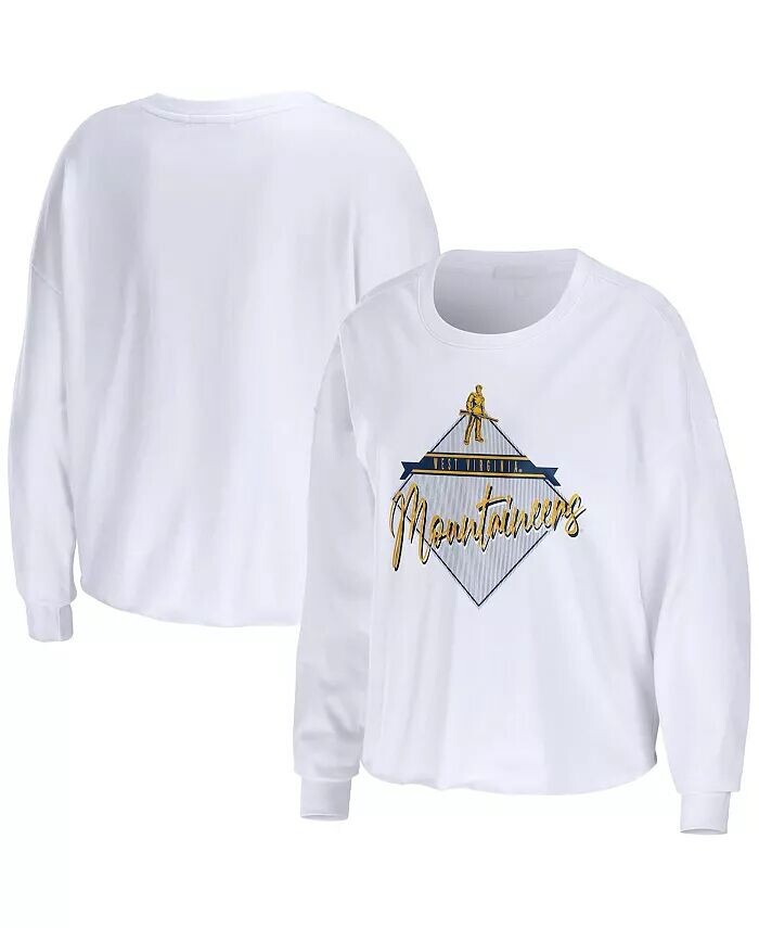 

Женская белая укороченная футболка с длинными рукавами West Virginia Mountaineers Diamond Wear By Erin Andrews