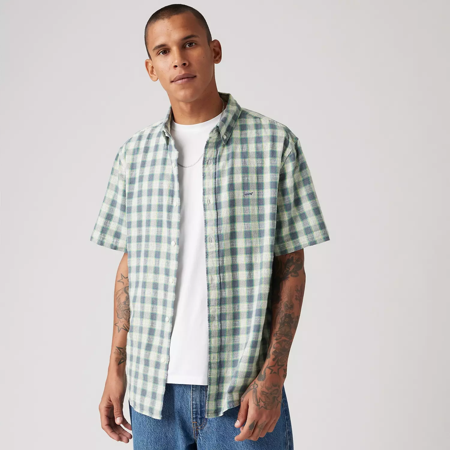 

Аутентичная рубашка с коротким рукавом на пуговицах Levi's, цвет Xavier Plaid Vintage - Blue