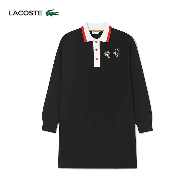 

Платье-поло Lacoste с длинными рукавами и мультяшным логотипом, черный
