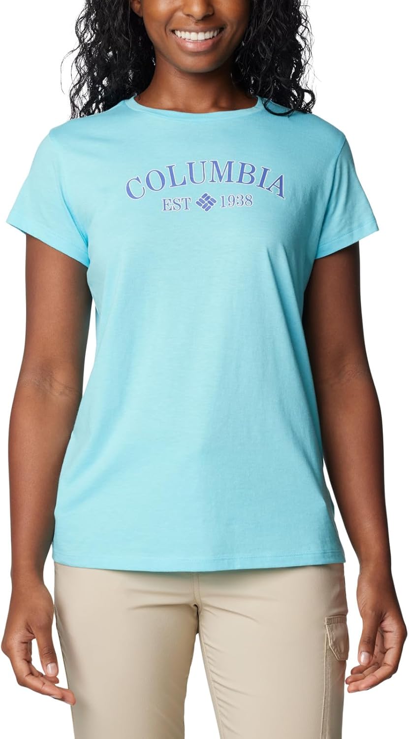 

Женская футболка Columbia Trek с коротким рукавом и графическим принтом, Aquamarine/Csc Tradition