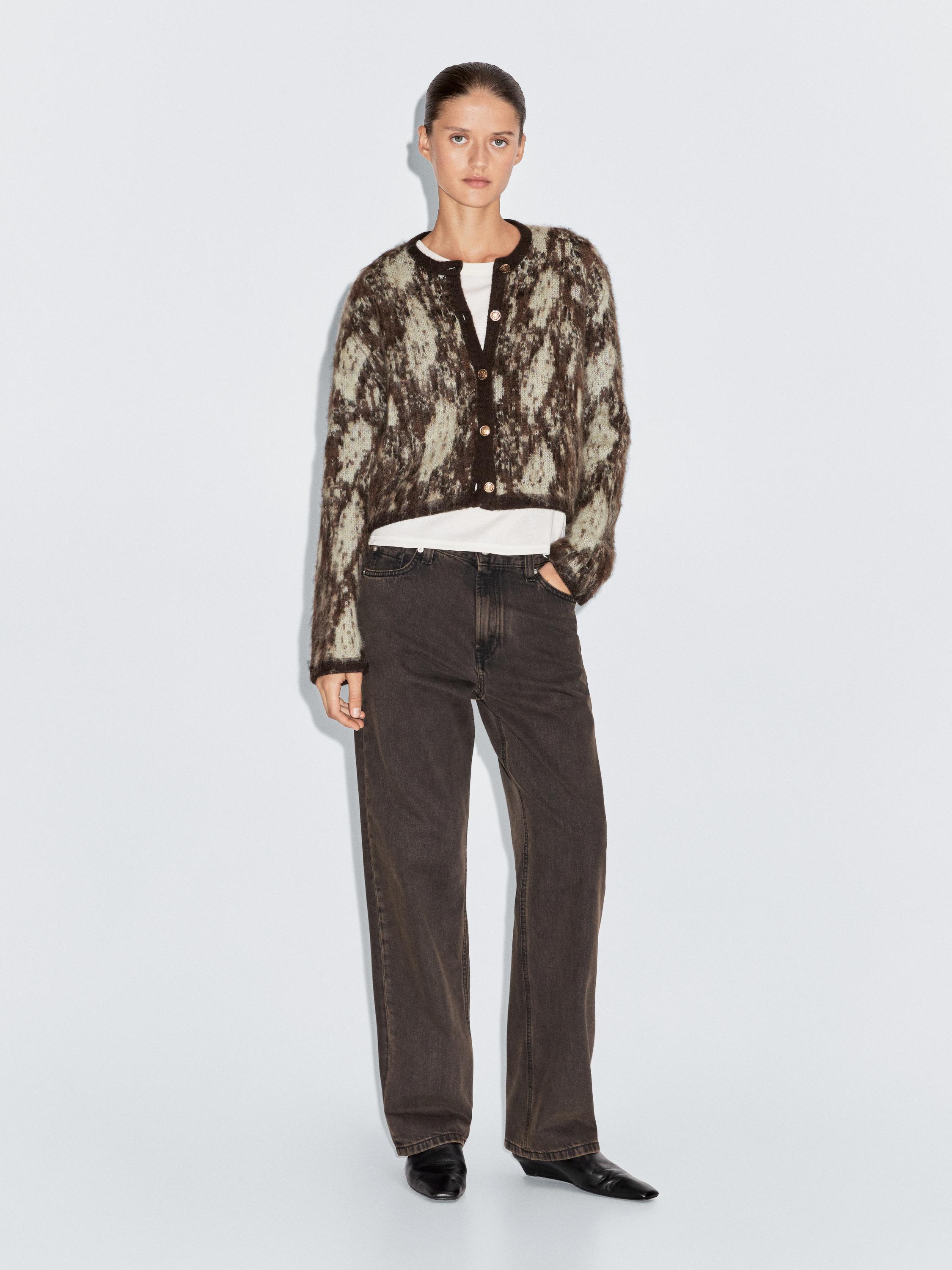 

Вязаный кардиган с принтом змеиной кожи Massimo Dutti, коричневый