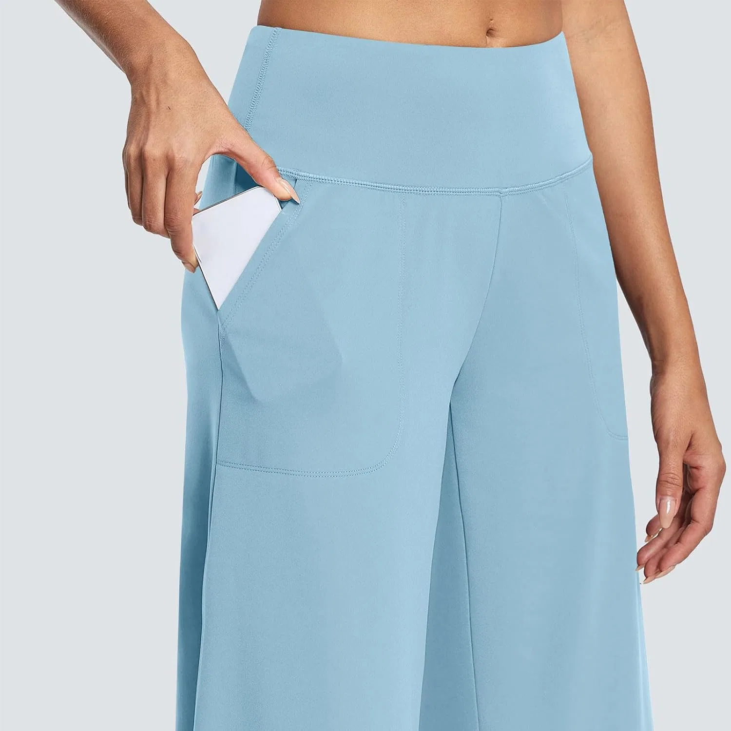 Женские капри с высокой талией, легкие, с карманами, Light Blue — фото 3