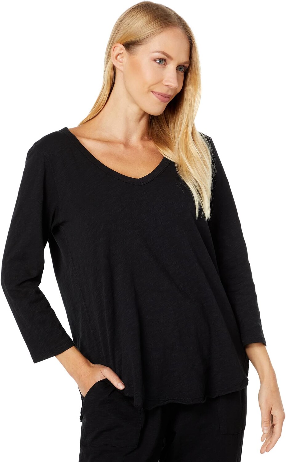 

Футболка Mod-o-doc Slub Jersey 3/4 Sleeve V-Neck Tee with Curved Hem, цвет Black 1