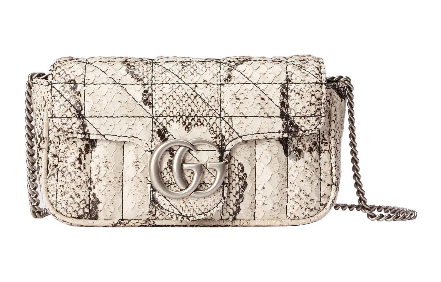 

GUCCI Сумка через плечо GG Marmont из змеиной кожи экстра мини для женщин серо-белая