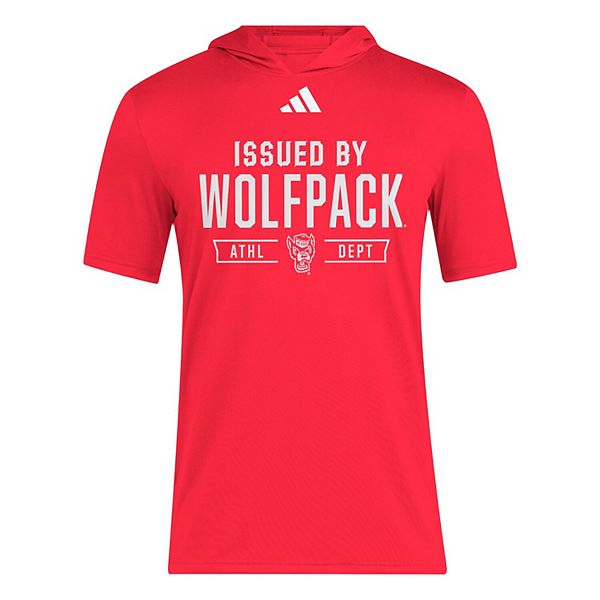 Мужская красная футболка nc state wolfpack 2025 areoready с капюшоном Adidas — фото 3