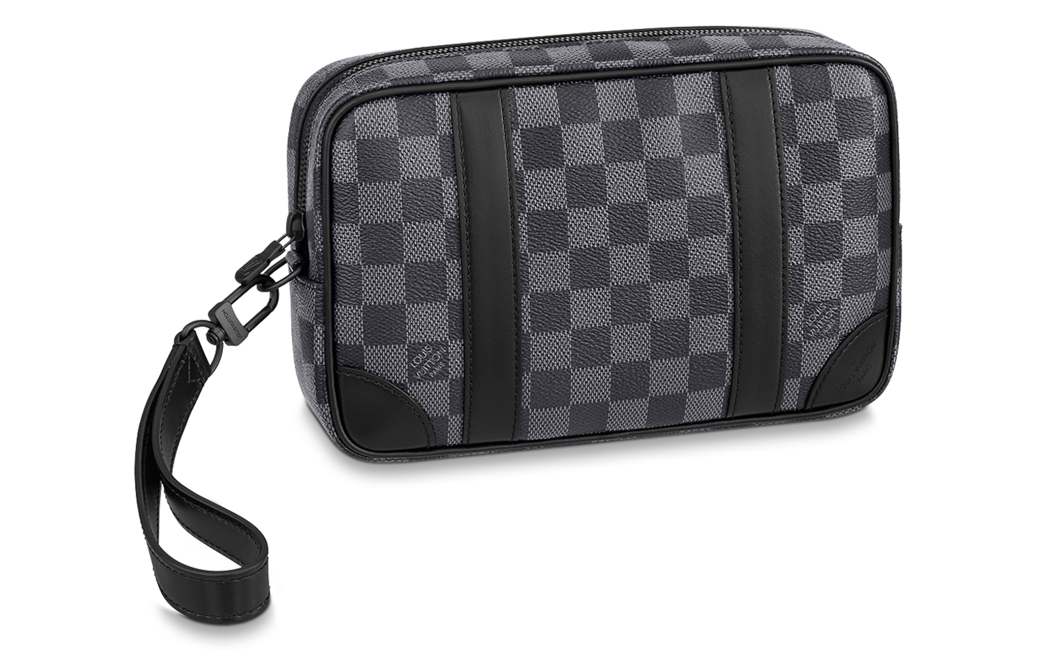 

LOUIS VUITTON Графитовый холщовый клатч с кожаной отделкой мужской черно-серый
