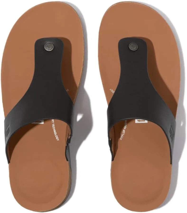 Мужские кожаные сандалии Fitflop Iqushion с перемычкой между пальцами, Black — фото 3