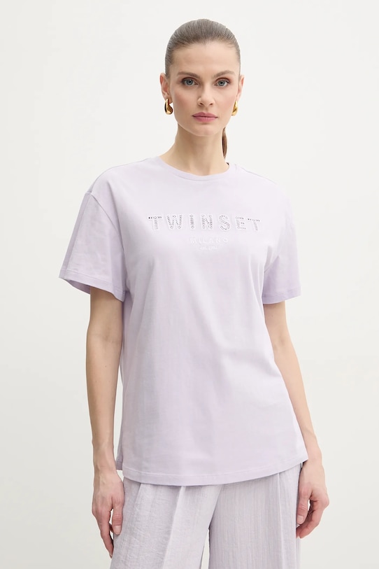 

Хлопковая футболка Twinset, фиолетовый