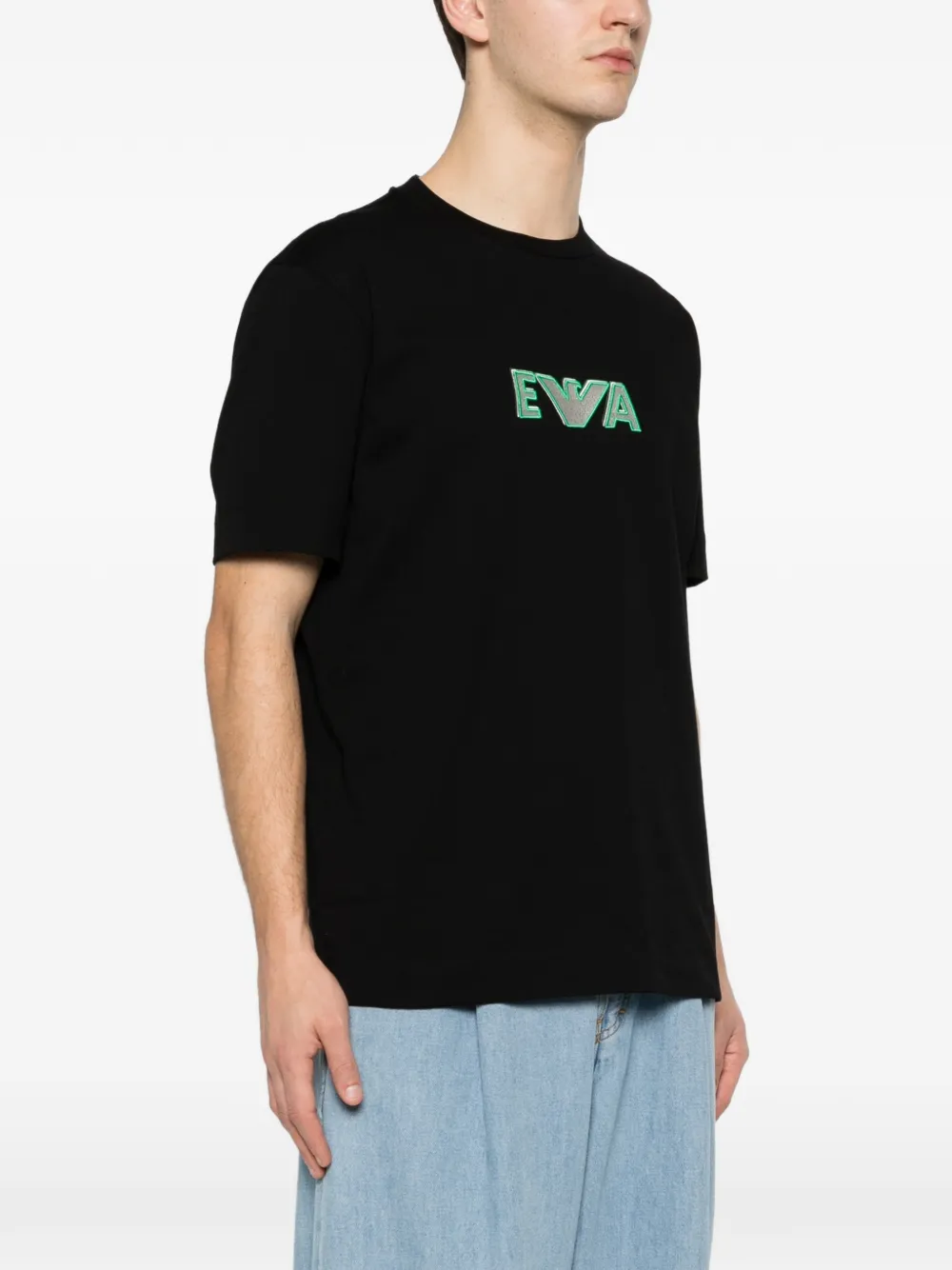 Футболка с вышитым логотипом Emporio Armani, черный — фото 3