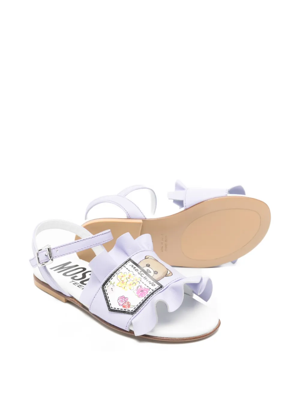 Босоножки из кожи с оборками Moschino Kids, фиолетовый — фото 2