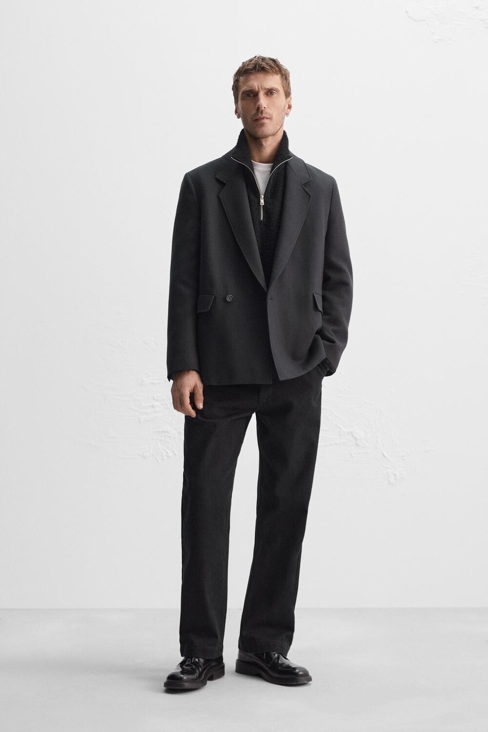 

Двубортный пиджак ZARA, темно-синий