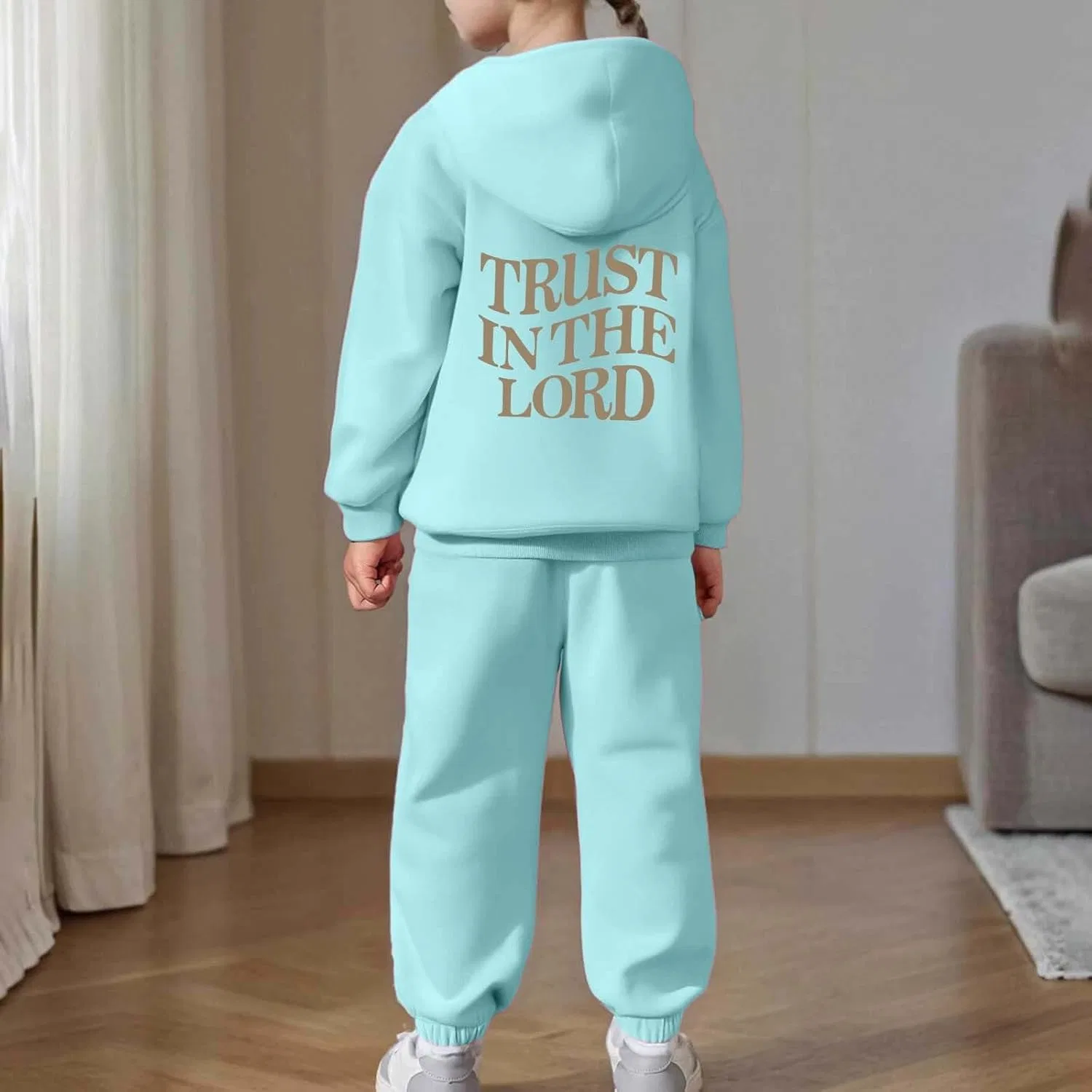 Детский спортивный костюм с принтом Trust in the Lord Jesus, синий — фото 2