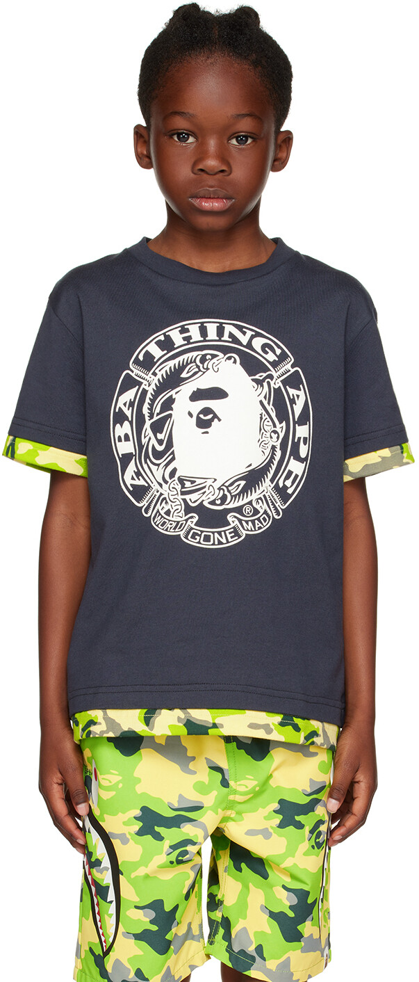 

BAPE Kids Серая футболка с камуфляжным принтом Woodland, Серый, BAPE Kids Серая футболка с камуфляжным принтом Woodland