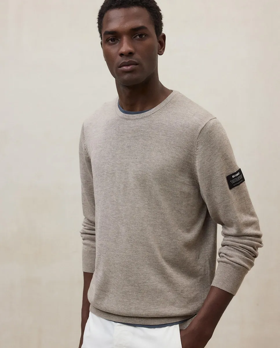 

Мужской тонкий трикотажный свитер с круглым вырезом Ecoalf, бежевый