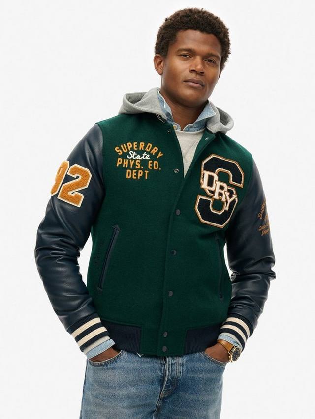 Куртка-бомбер с капюшоном и нашивками для колледжа Superdry, Dark Pine Green — фото 3