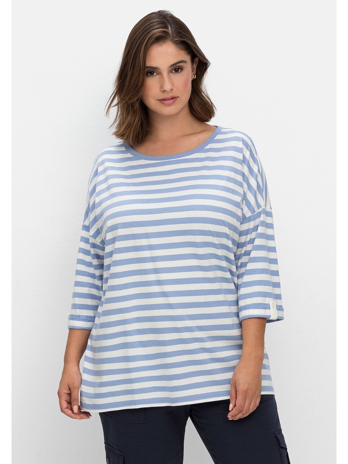 

Футболка sheego Ringel, цвет mittelblau-offwhite