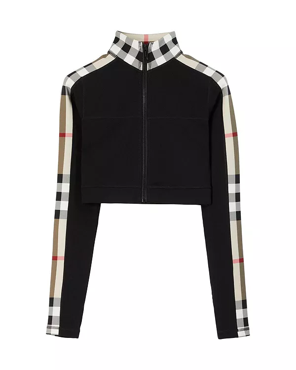 Укороченный топ Burberry, эластичный трикотаж в клетку, застежка-молния, черный — фото 4