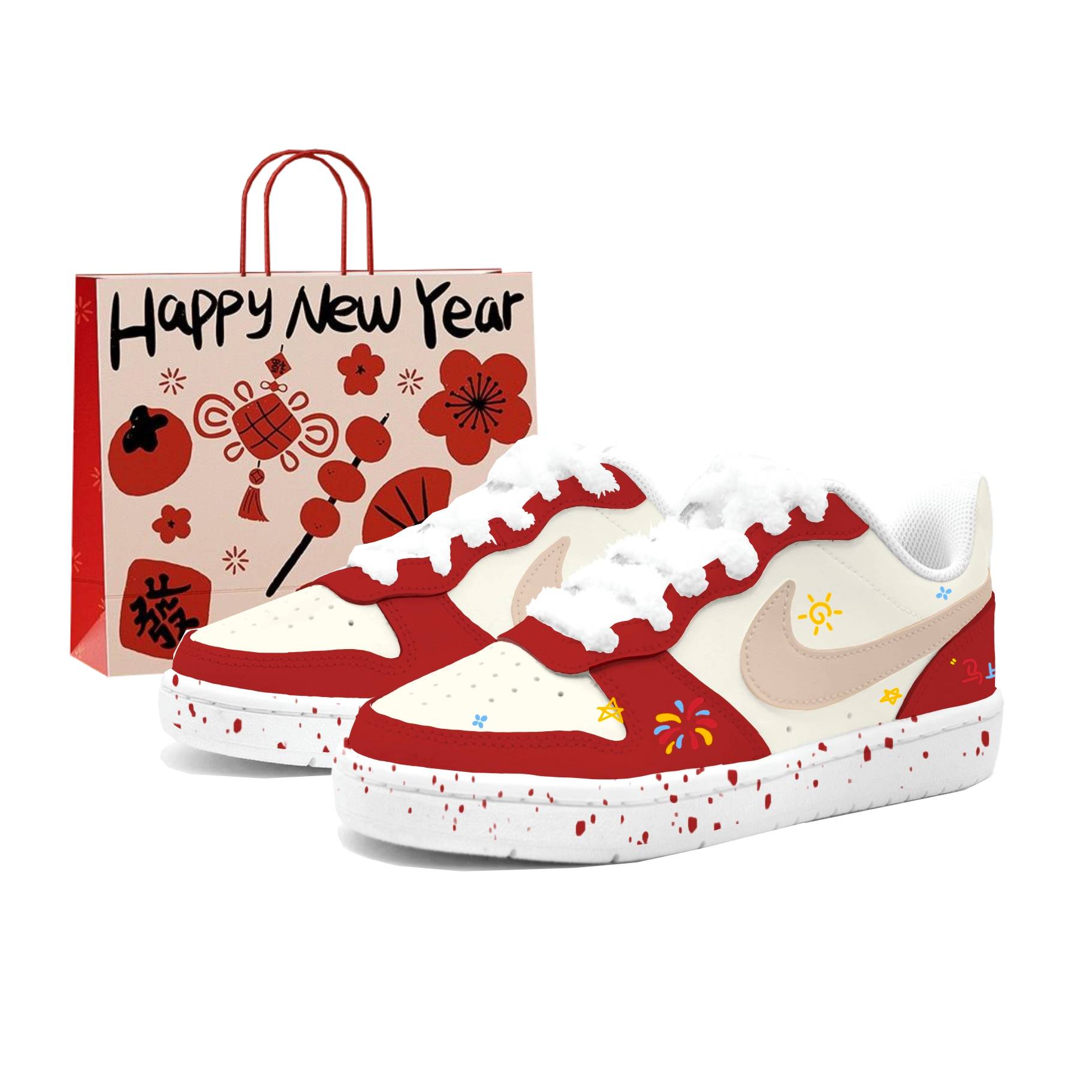 

Nike Court Borough 2 Blessing Arrives, Crafted By Kung Fu Rabbit Кожаные низкие детские скейтборд-кроссовки красные Unisex