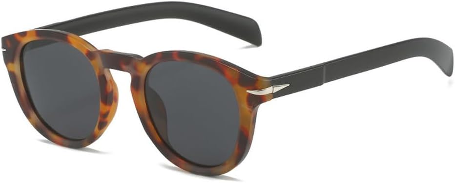 

Мужские солнцезащитные очки в стиле ретро, ​​круглые, с защитой от УФ-излучения UV400, модные, сине-зеленые, женские солнцезащитные очки с заклепками TKKTLLT, Leopard Grey