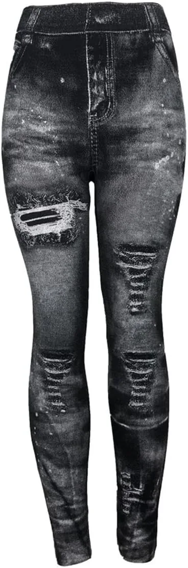 

Женские леггинсы с принтом деним, высокие, рваные, для йоги QXQYGRZ