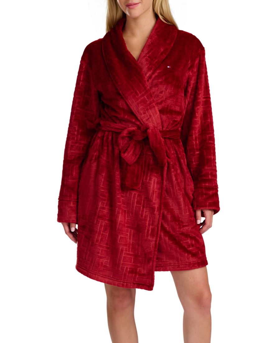 

Женский короткий халат с длинными рукавами и рельефным рисунком, плюшевый Tommy Hilfiger, Regatta Red
