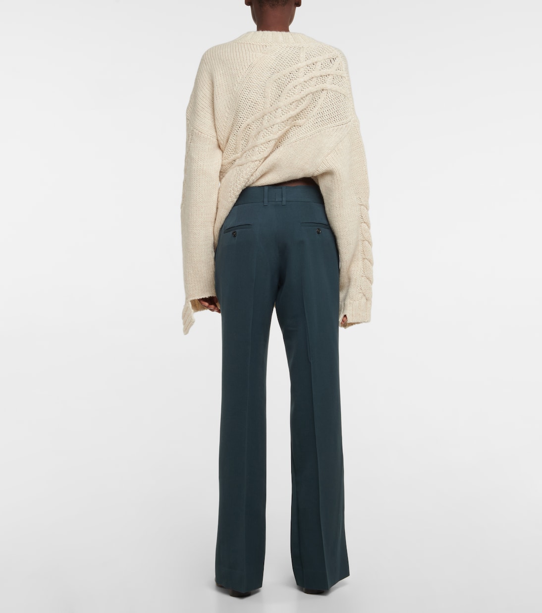 Широкие брюки из смесовой шерсти MM6 Maison Margiela, Petrol Green — фото 3