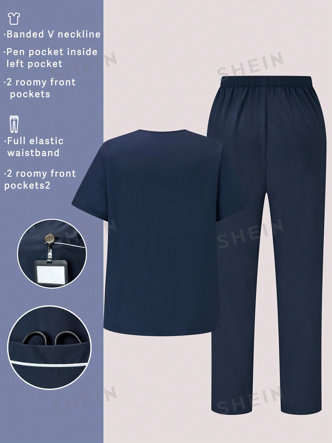 

Task Fit Униформа-рубашка с короткими рукавами и простые однотонные брюки для повседневной носки, большого размера, форменной и закрывающей одежды, большого размера Shein, темно-синий