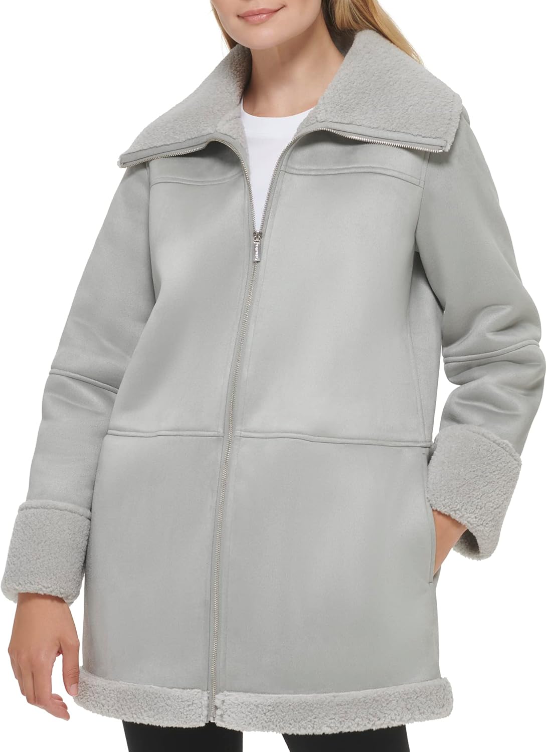 

Calvin Klein Женская уютная куртка с подвёрнутыми манжетами и искусственным мехом, Grey