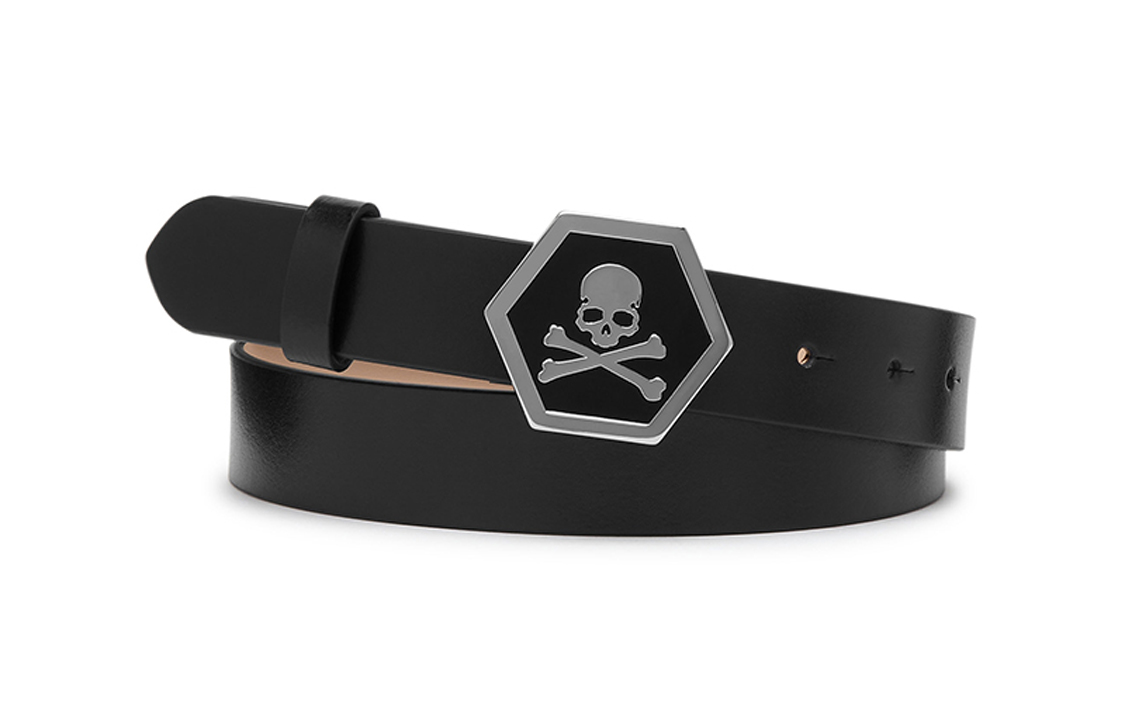 

Кожаный пояс с изображением черепа Philipp Plein, черный