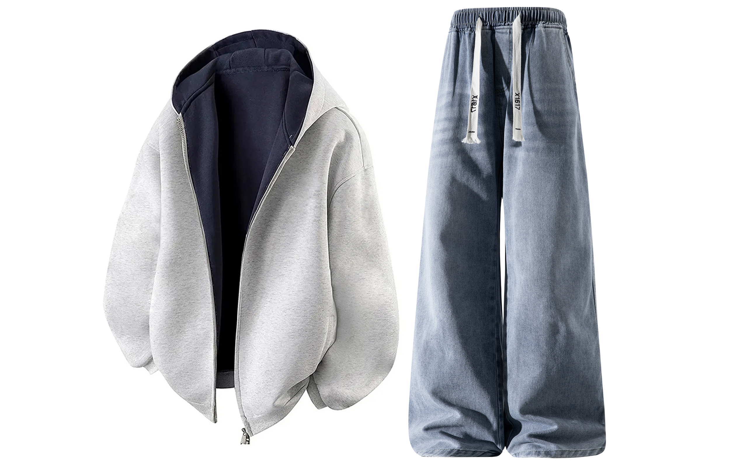 

Толстовка Casual Sportswear утепленная с флисовой подкладкой X1617, белый heather серый sweatshirt+синий pants