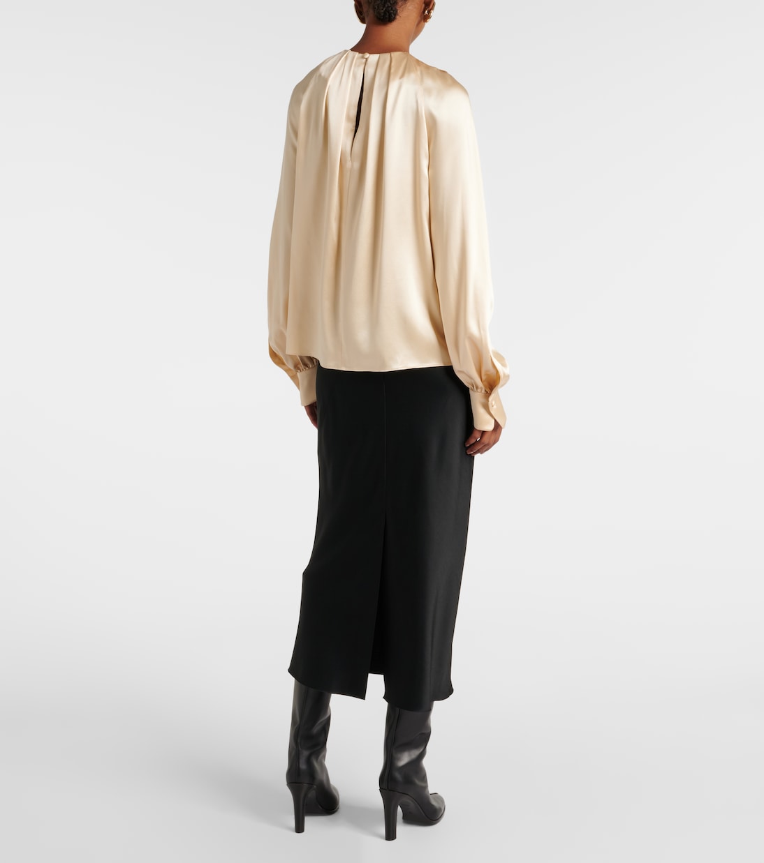 Блузка Elegante Key Torchon из шелкового атласа Max Mara, Champagne — фото 3