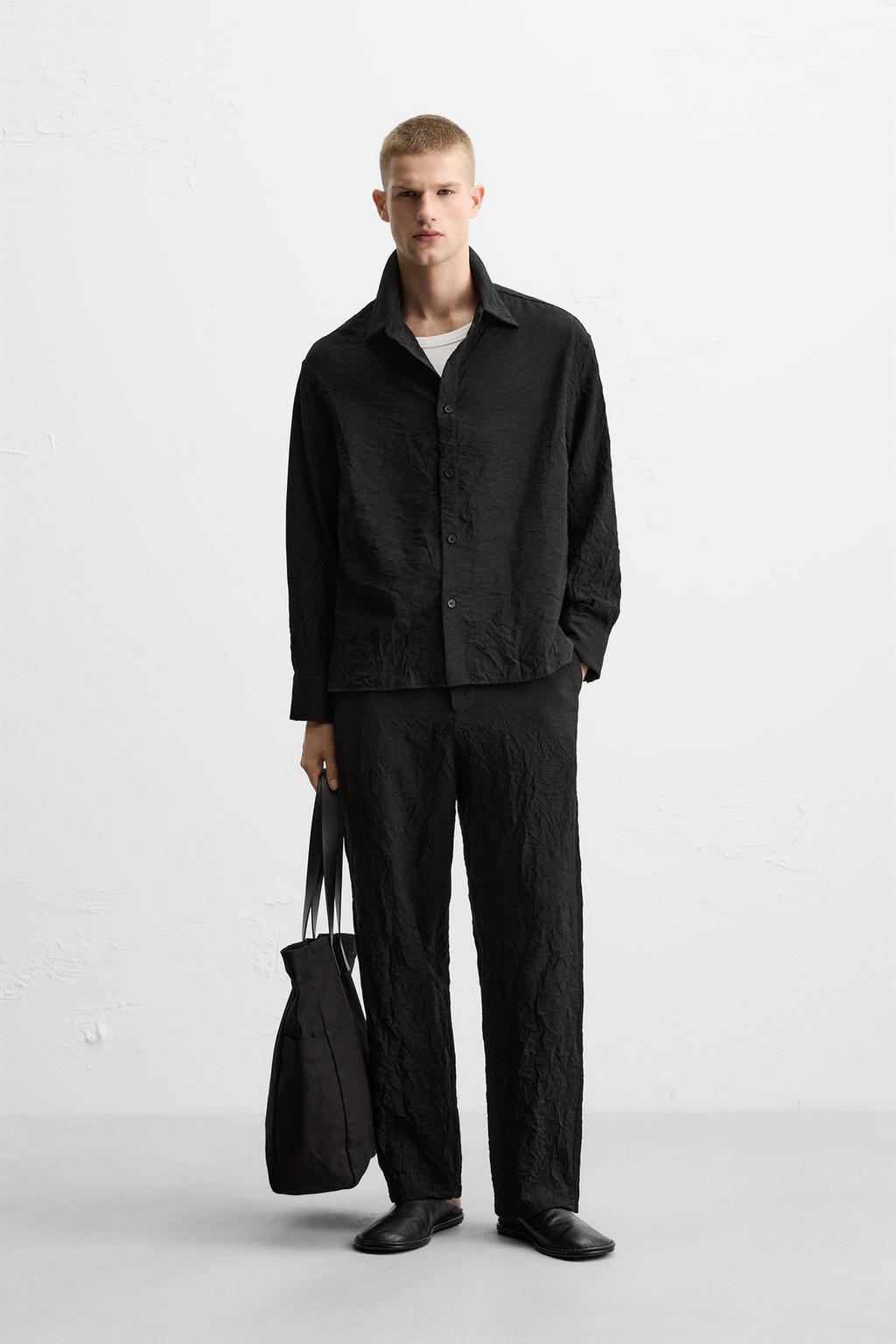 

Рубашка с эффектом помятости ZARA, черный