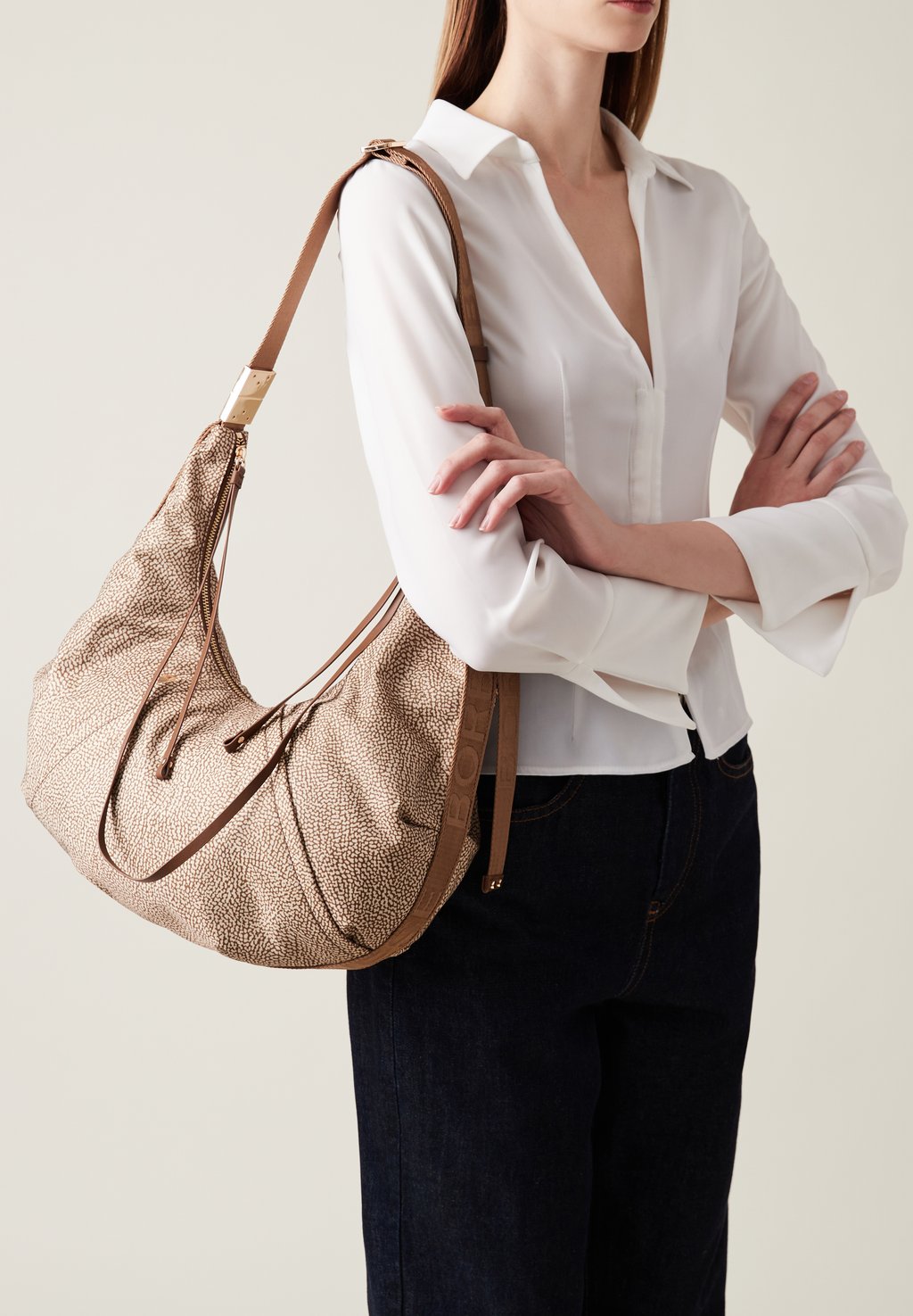 

Сумка FOLD HOBO MEDIUM Borbonese, бежевый