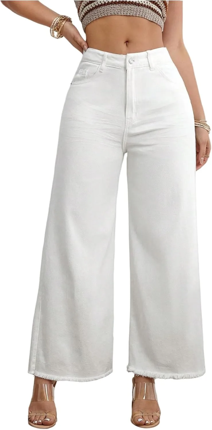 

WDIRARA Женские палаццо из джинсы с рваным краем, высокая талия, широкие штаны