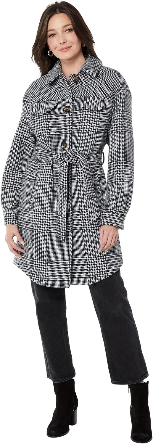 

Пальто Vince Camuto Single Breasted Belted Wool Shirt Coat V21750-ZA, цвет Black/White Plaid