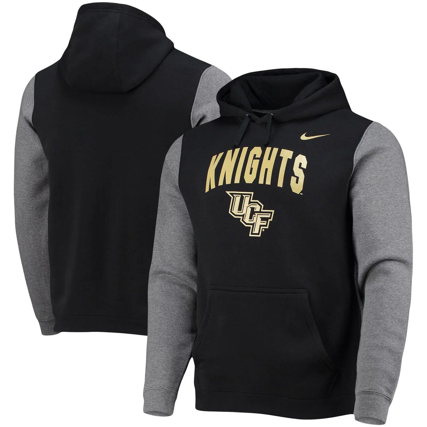 

Мужской черный/серый флисовый пуловер с капюшоном UCF Knights Club с цветными блоками Nike