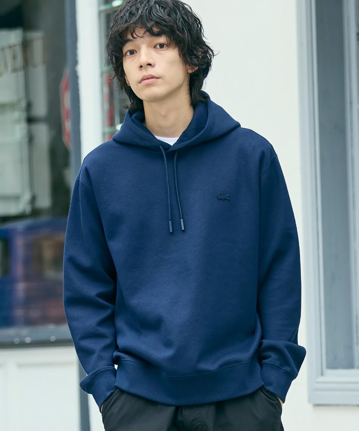 Толстовка Lacoste, официальная толстовка из пике, однотонная худи, мужская, темно-синий — фото 2