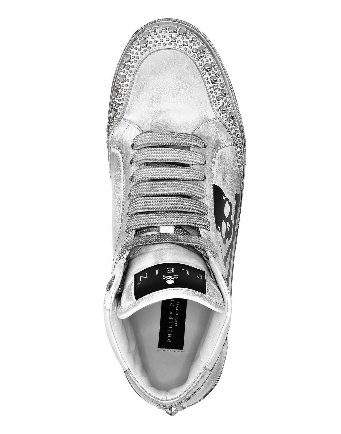 Кеды на высокой подошве из кожи Nappa с шипами Retrokickz TM PHILIPP PLEIN, белый/черный — фото 3