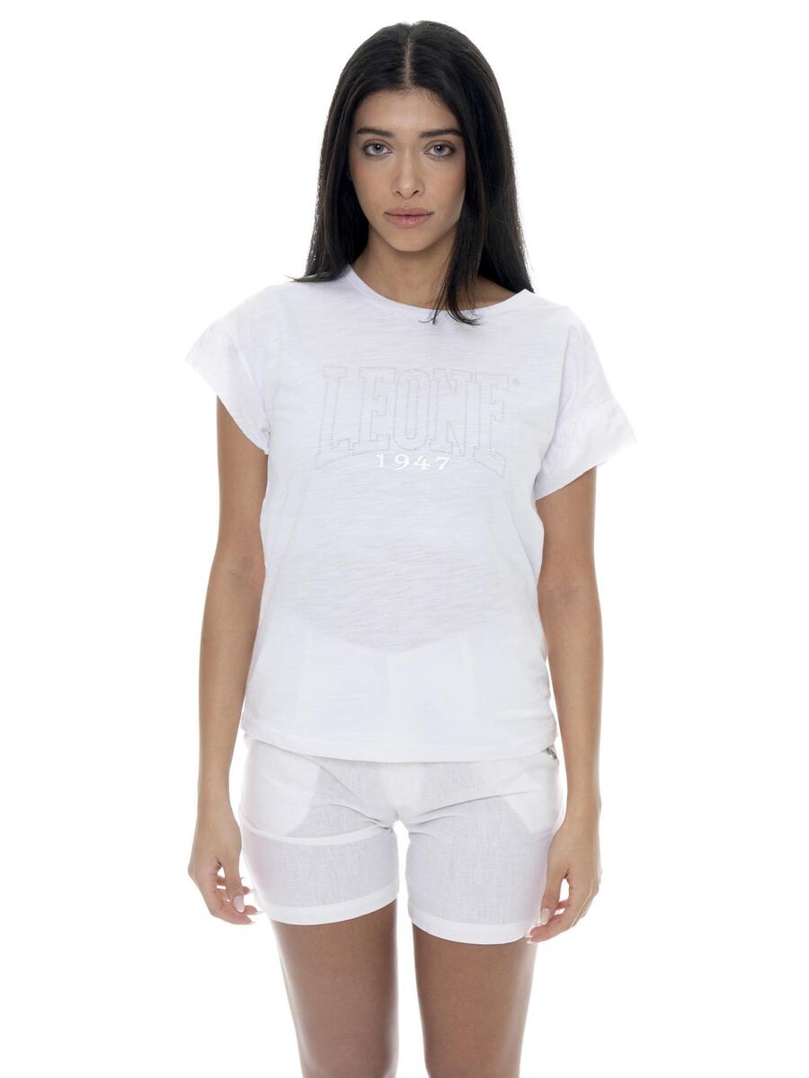 

LEONE 1947 APPAREL Футболка Leone Fancy Stripes с оборками на рукавах для женщин