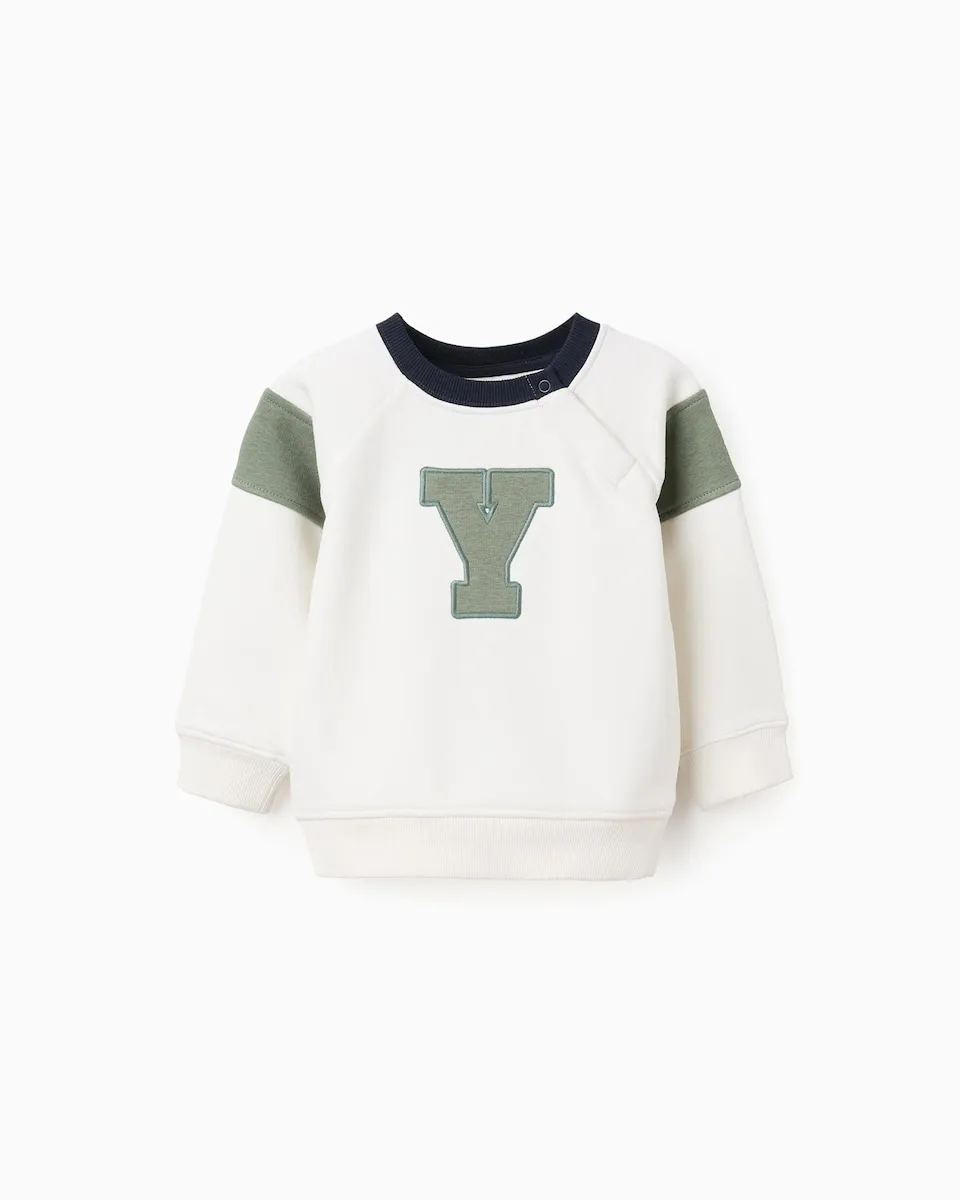 

Толстовка для маленького мальчика с флисовой подкладкой и вышивкой спереди Zippy, белый/зеленый