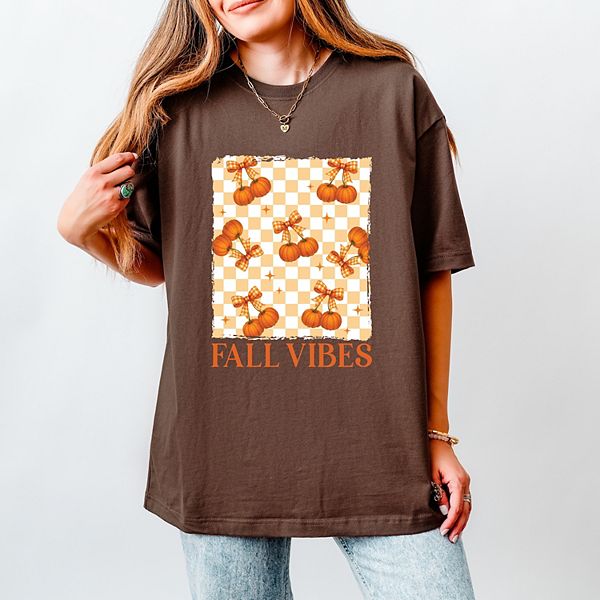 

Футболка женская Fall vibes checked pumpkins Simply Sage Market, Cocoa