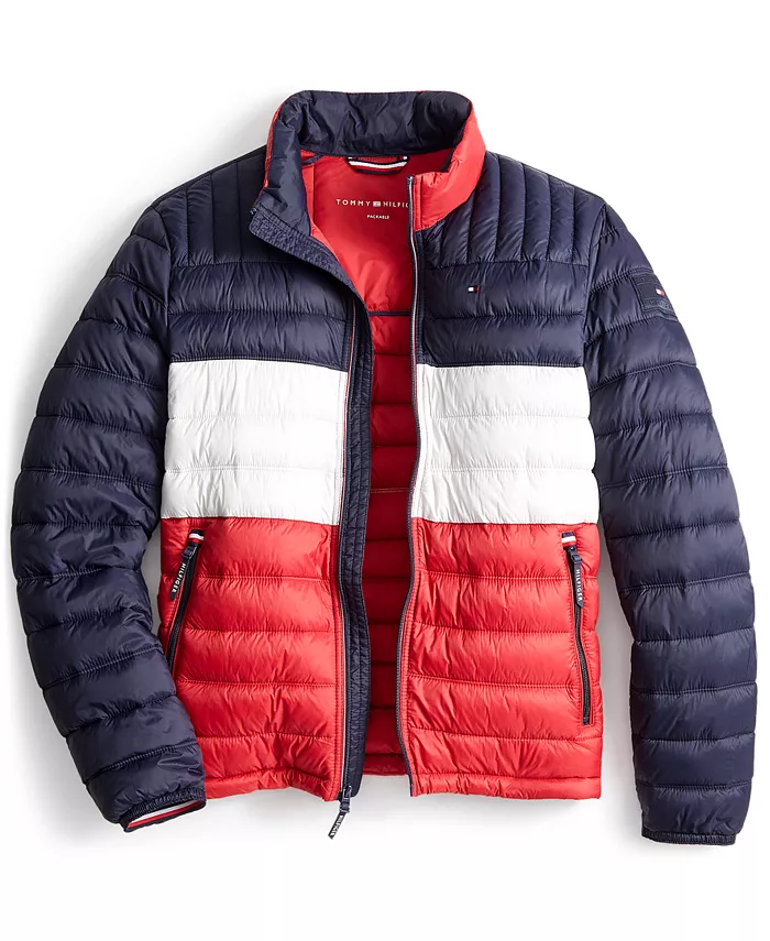 Мужская складная стеганая пуховая куртка Tommy Hilfiger, синий — фото 4