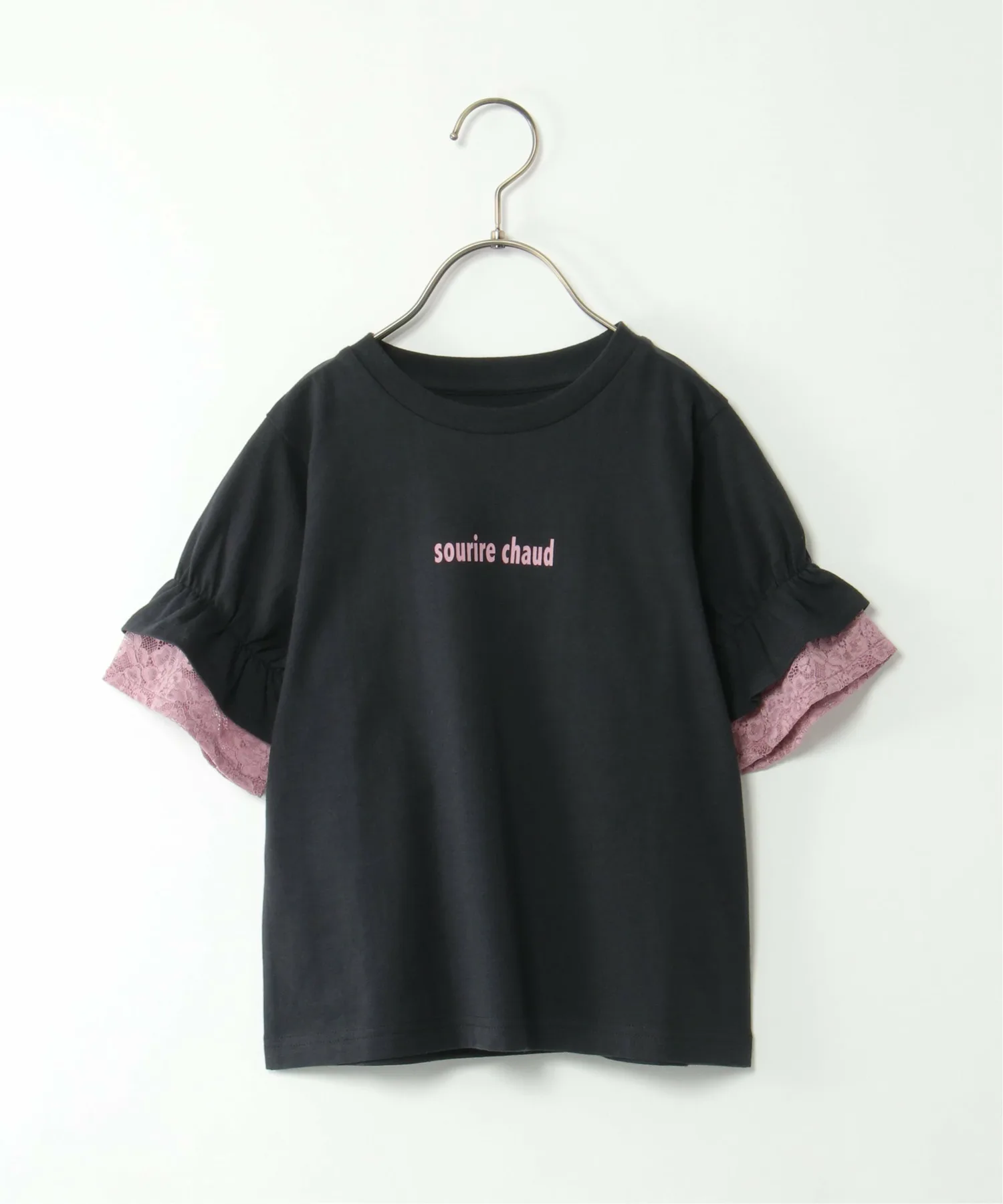 Футболка из хлопка с кружевом, производство США, многоярусная (120–160 см) Ikka, black